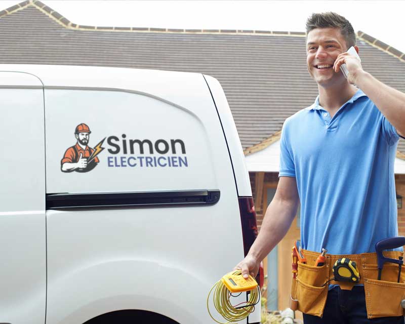 Simon, électricien à Créteil, sur un chantier d'installation électrique